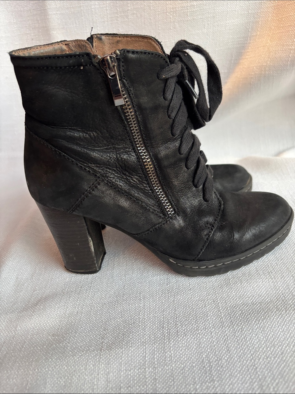 Suede Lace-Up Ankle Boots with Side Zip - Black -GB2sku - Picture 3 of 8